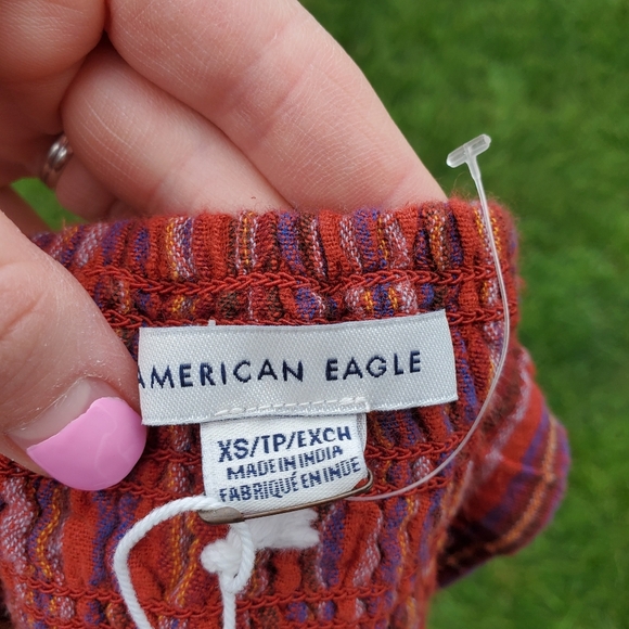 NWT American Eagle Cropped Corset Top Size XS Red Striped - Picture 3 of 13